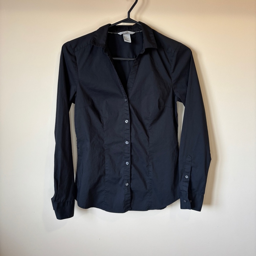 H&M Black Button Down Shirt Women’s Casual Dark Academia Preppy Business Work